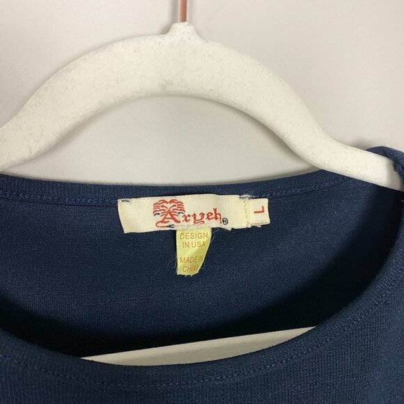 Aryeh Blue Knit Sheath Dress Split Sleeves Womens Large Minimalist Basic Modest - Picture 2 of 6